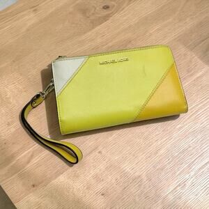 Michael Kors Adele Color Block Yellow Gold Leather Smartphone Wristlet Wallet